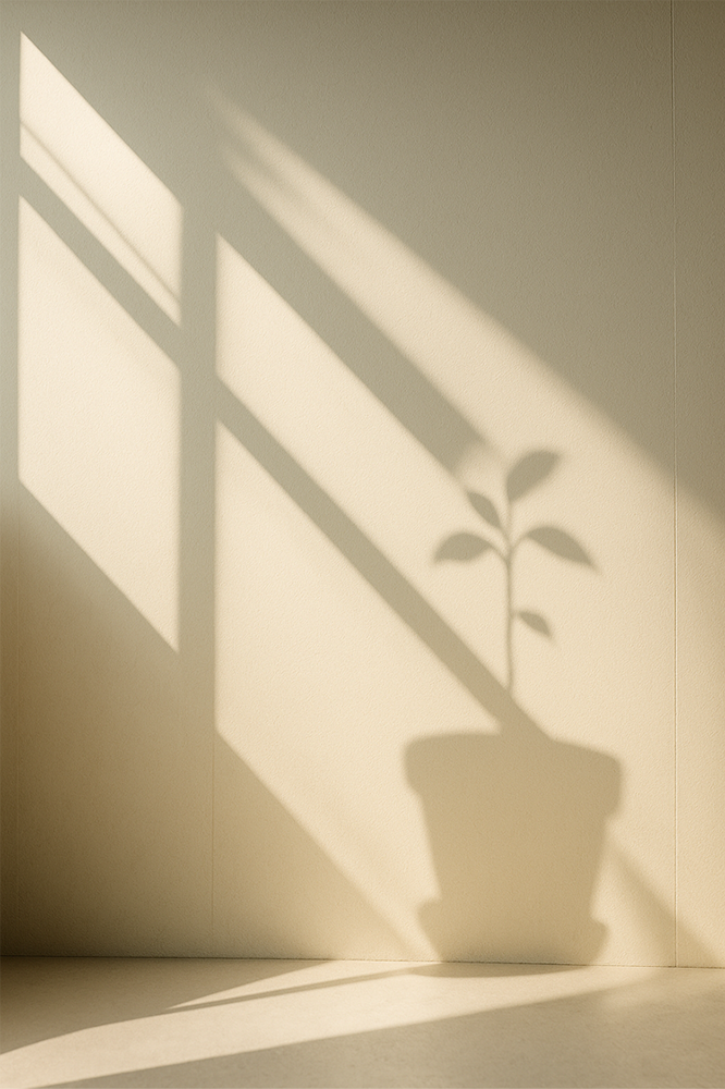 Sombra con maceta y planta recién germinada